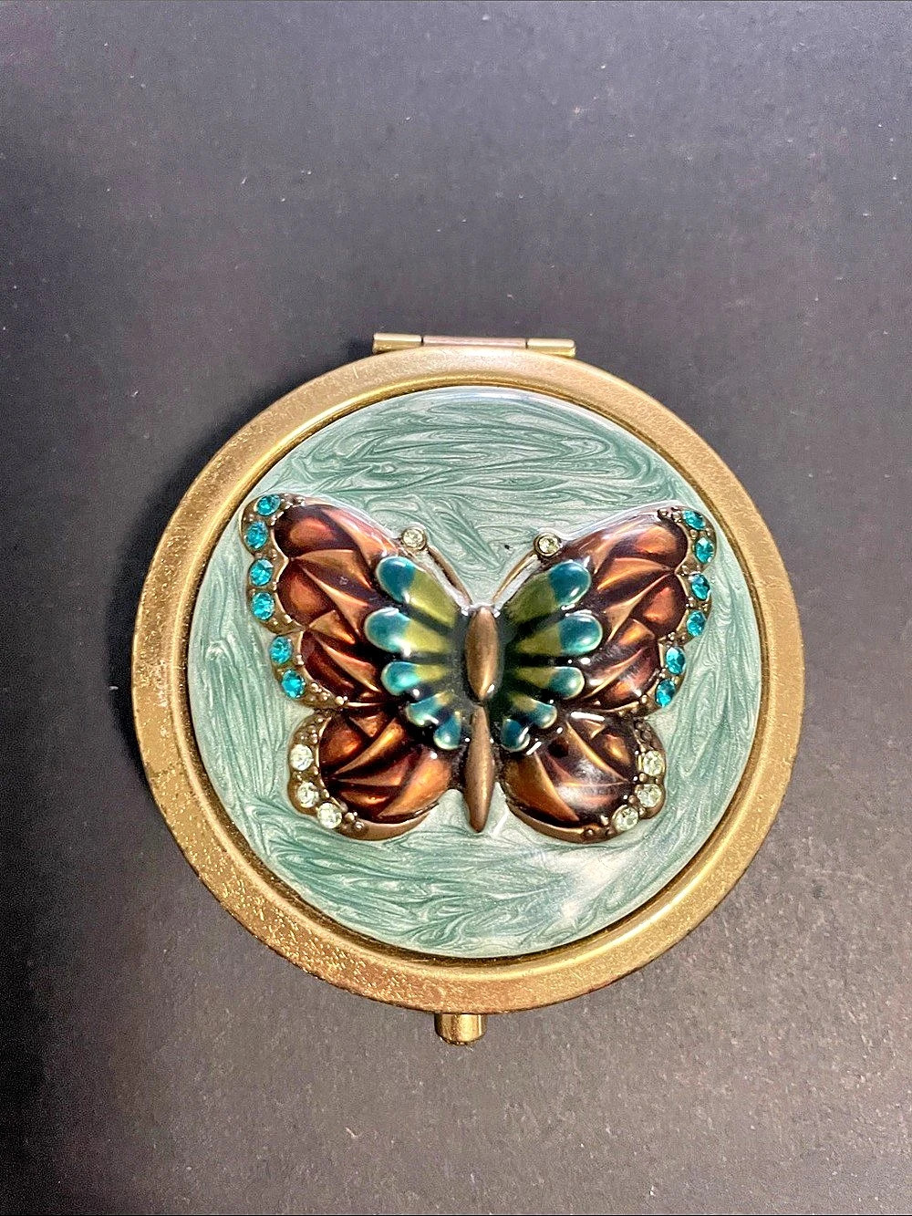 Butterfly Compact Mirror in Gold & Green